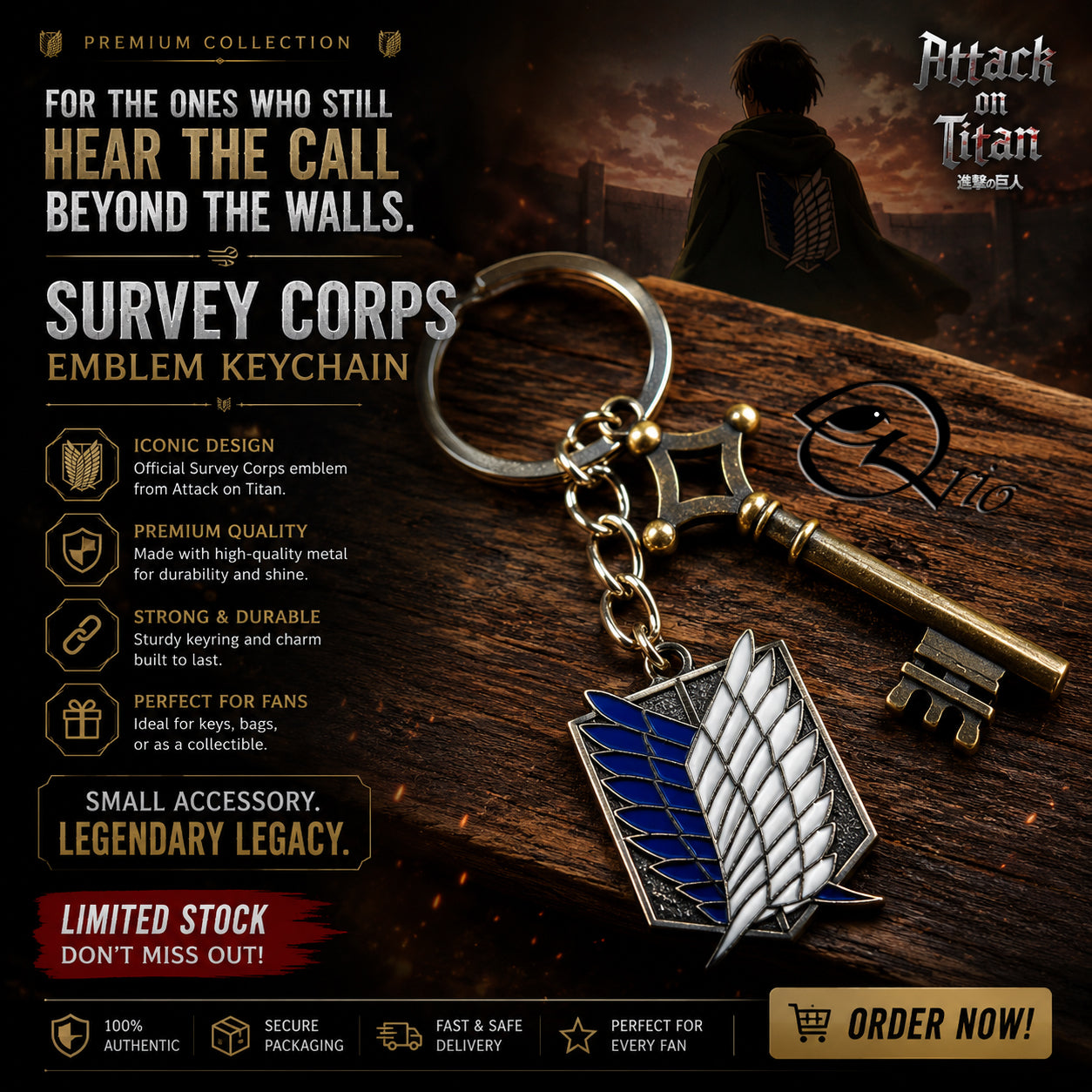 Attack on Titan Survey Corps Emblem Keychain | AOT Premium Metal Collectible Accessory