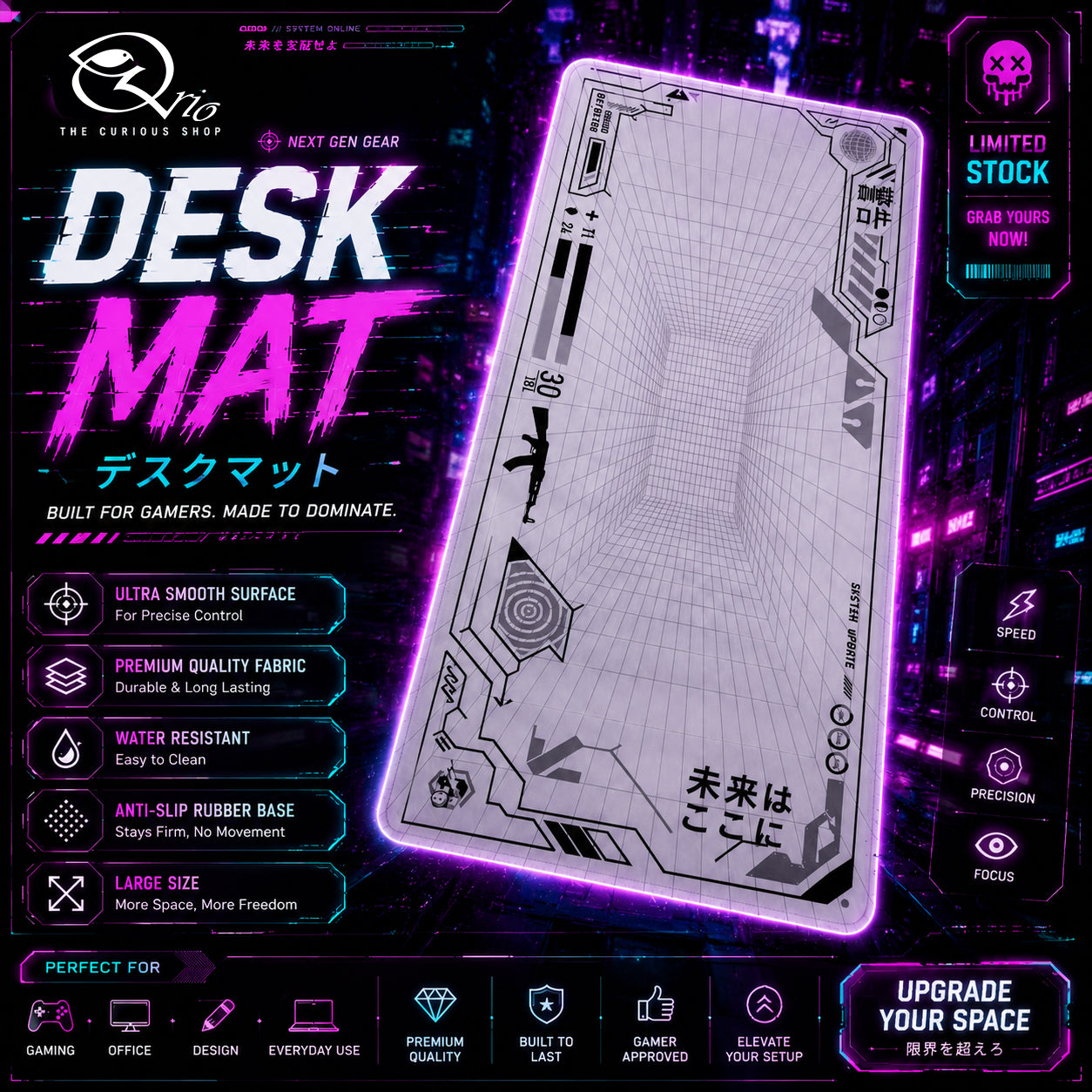 Next Gen Gear Cyberpunk Desk Mat | Qrio Shop Premium Large Gaming Mouse Pad