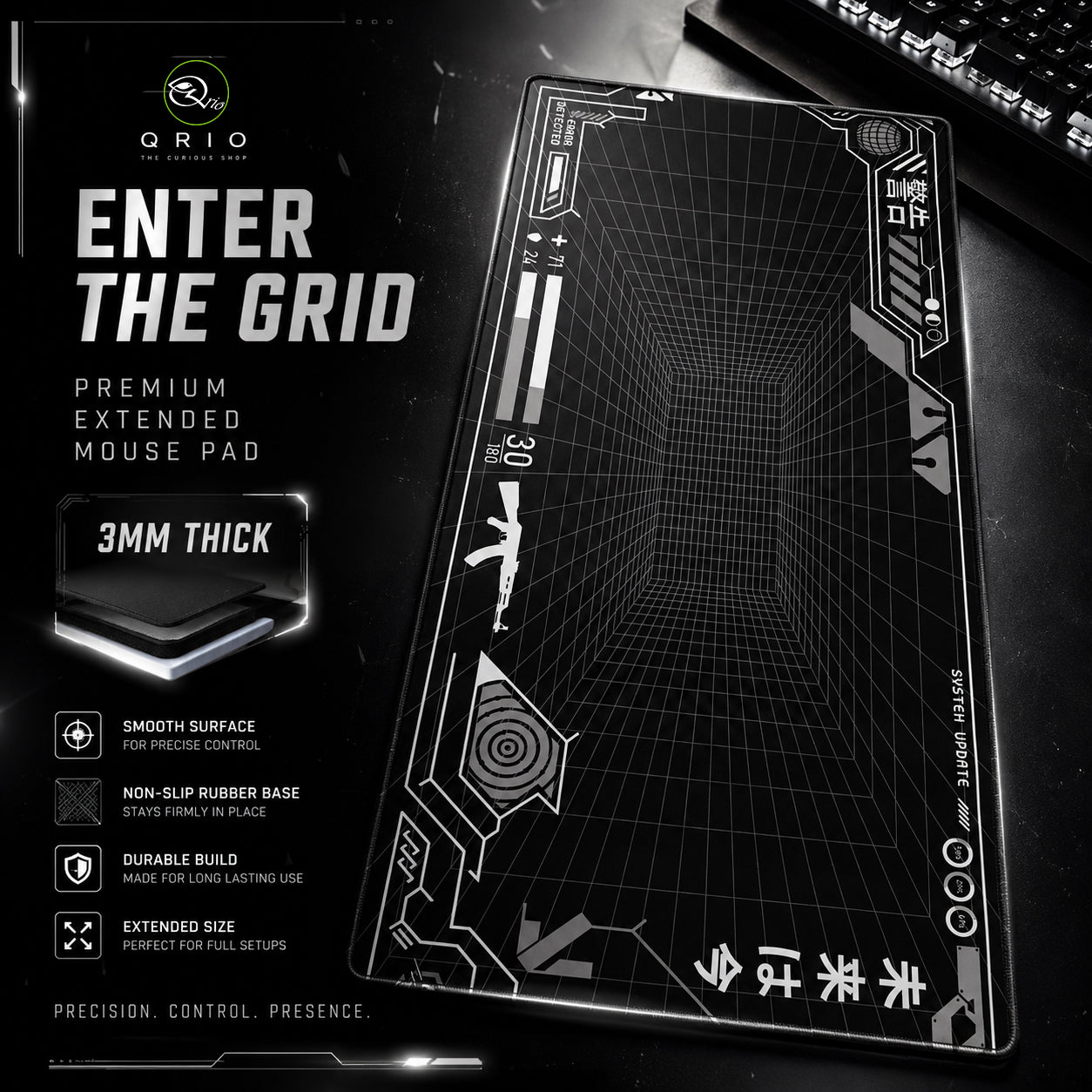 Enter The Grid Premium Extended Mouse Pad | Qrio Shop Gaming Desk Mat 3MM