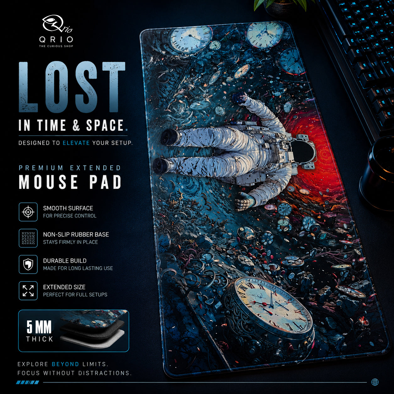Lost In Time & Space Premium Extended Mouse Pad | Qrio Shop 5MM Gaming Desk Mat