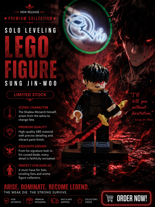 Sung Jin-Woo Lego Figure | Solo Leveling Shadow Monarch Premium ABS Collectible Mini Figure