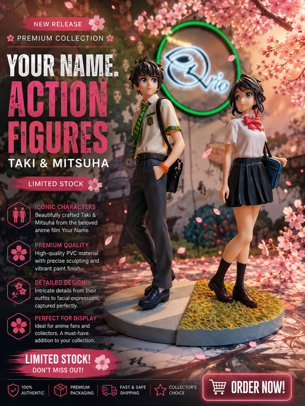 Taki & Mitsuha Action Figures Set | Your Name Premium PVC Anime Collectible with Display Base
